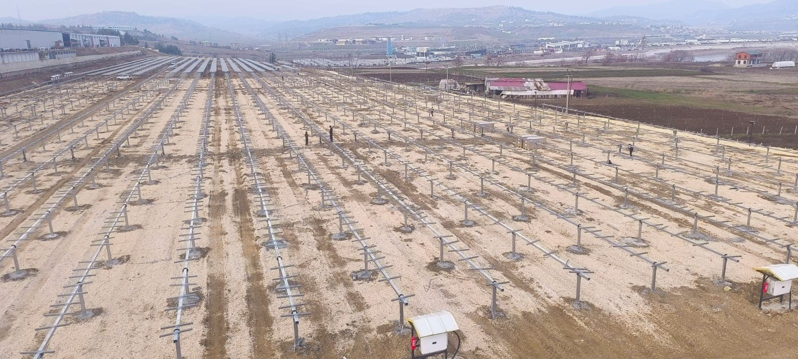 Aerial view of solar construction site
